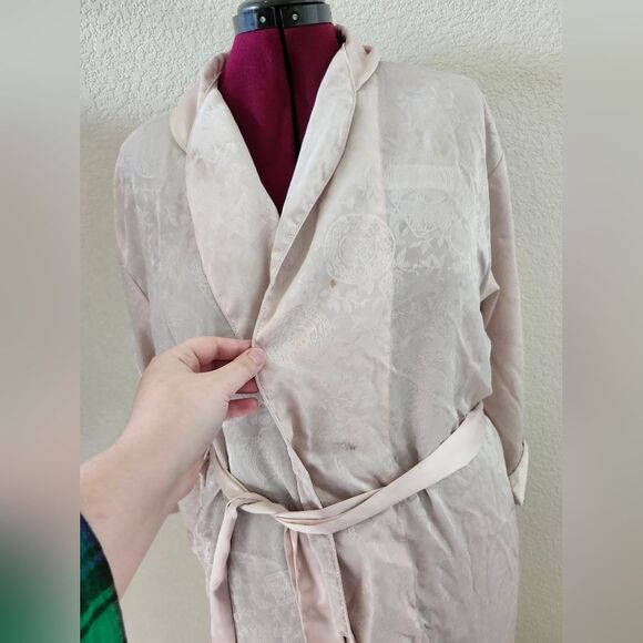 Gold Label Victoria's Secret Vintage 90s Pastel Pink Satin Paisley Long Robe S - Picture 8 of 11